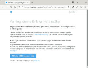 Twitters varnings­sida för skadliga webbsiter aktiverad för aftonbladet